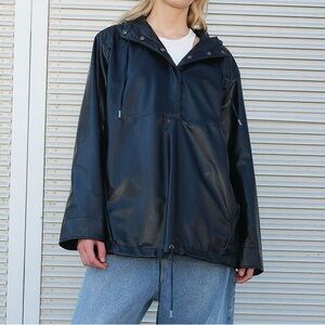 H&M Black Coated Faux Leather Anorak XS